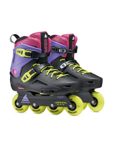 Detalles retro negro morado rosa Rollerblade Lightning TRS